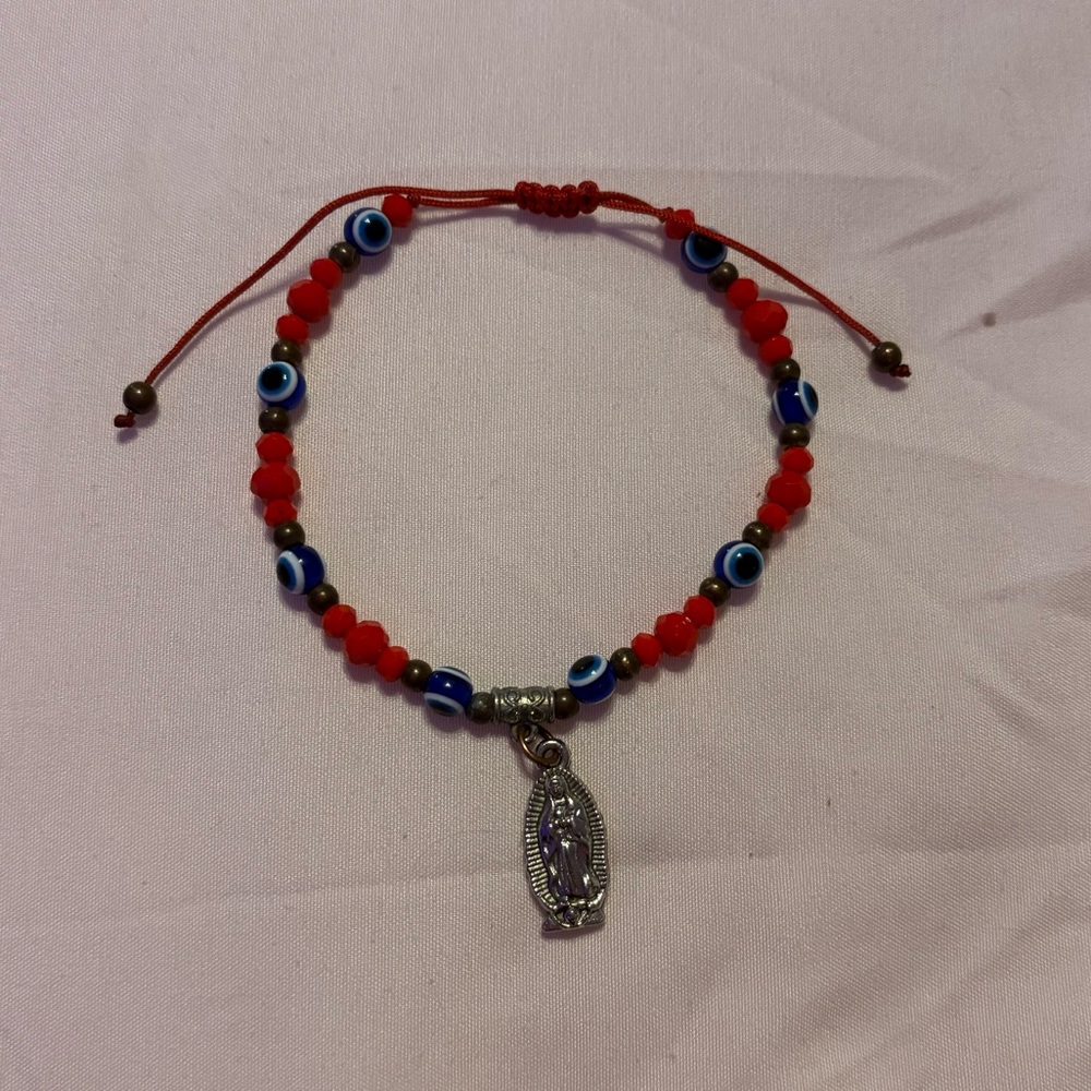 Red Beaded Third Eye Bracelet with Charm